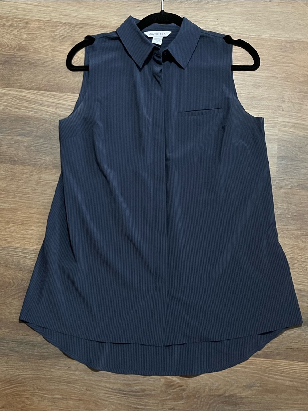 Athleta Sleeveless Button-Down Top | Navy Blue Striped | Small | Collared Tank